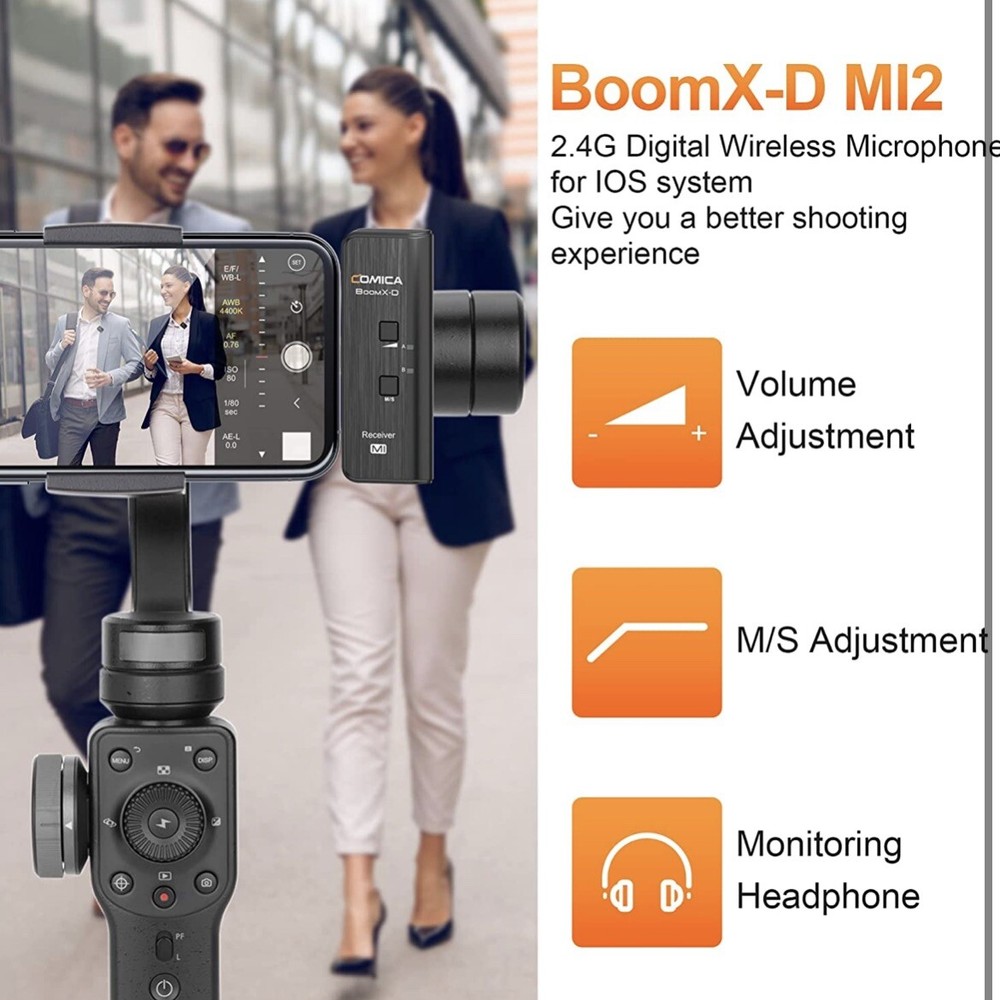 Wireless Lapel Microphone set for iPhone Comica MI2 2.4G For interviews podcast