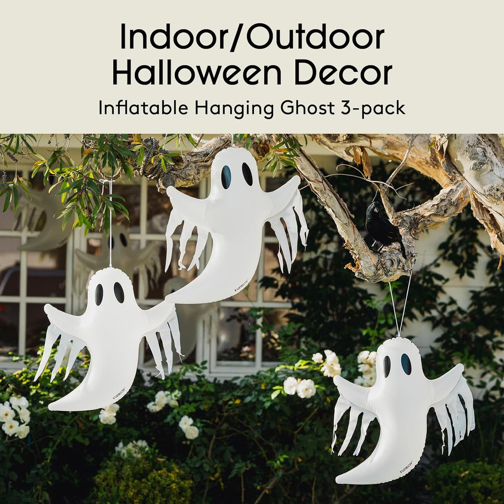Hanging Ghost Halloween Décor (3 Pack) – Includes Suction Cups & Hangers