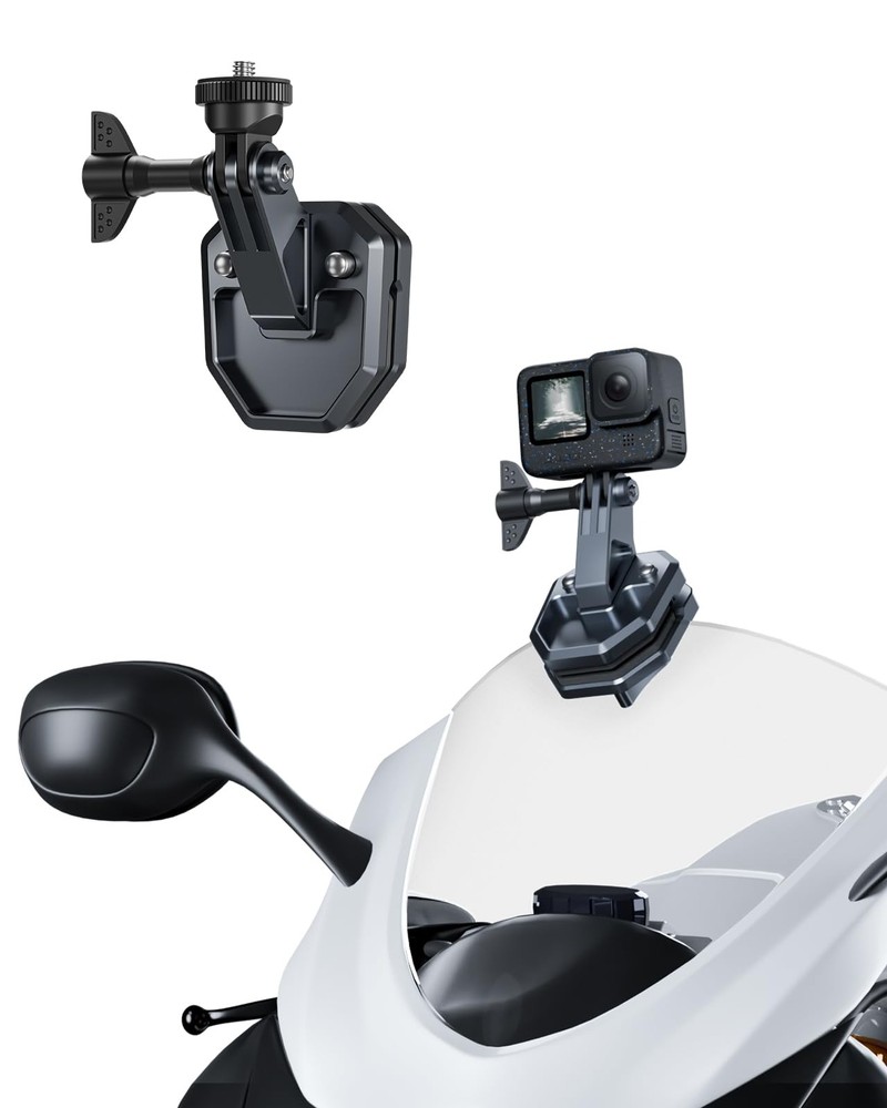 Motorcycle Windshield Clip Camera Mount, Quick Release Compact, Black