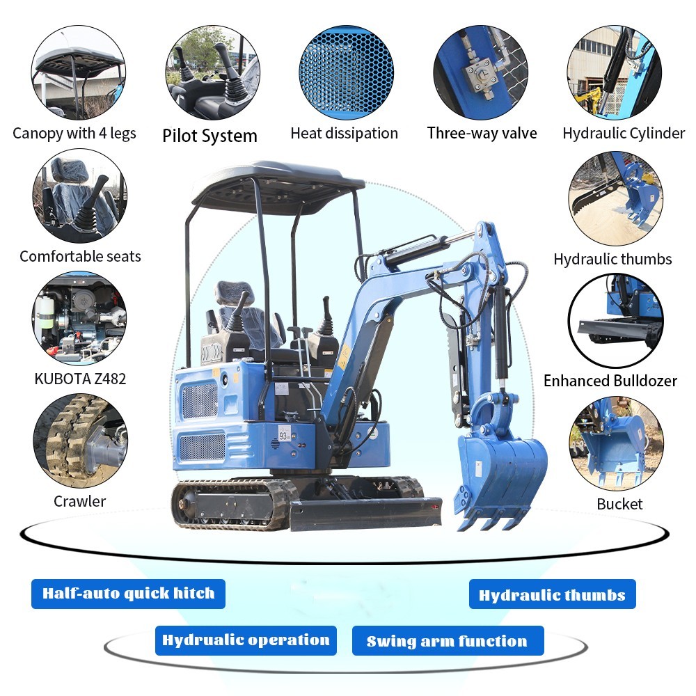 1.8 Ton Mini Excavator Hydraulic Diggers with KUBOTA Diesel Engine EPA PICK UP