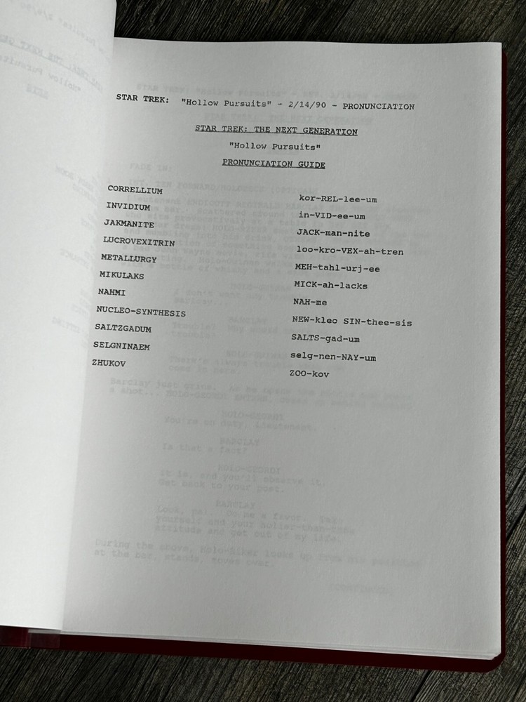 STAR TREK Script The Next Generation Hollow Pursuits Final Draft February 9 1990