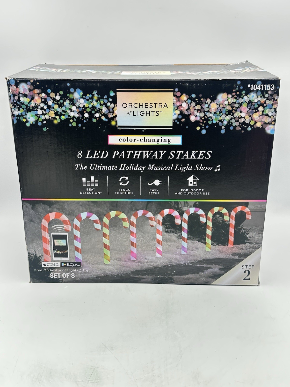 Gemmy Orchestra of Lights 8 Color Changing Candy Cane Christmas Pathway Markers