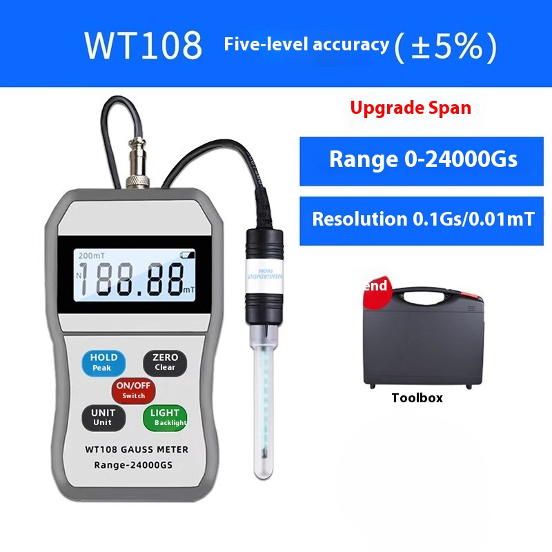 WT108 Gaussmeter Magnetic Field Strength Tester Digital Display Handheld Meter