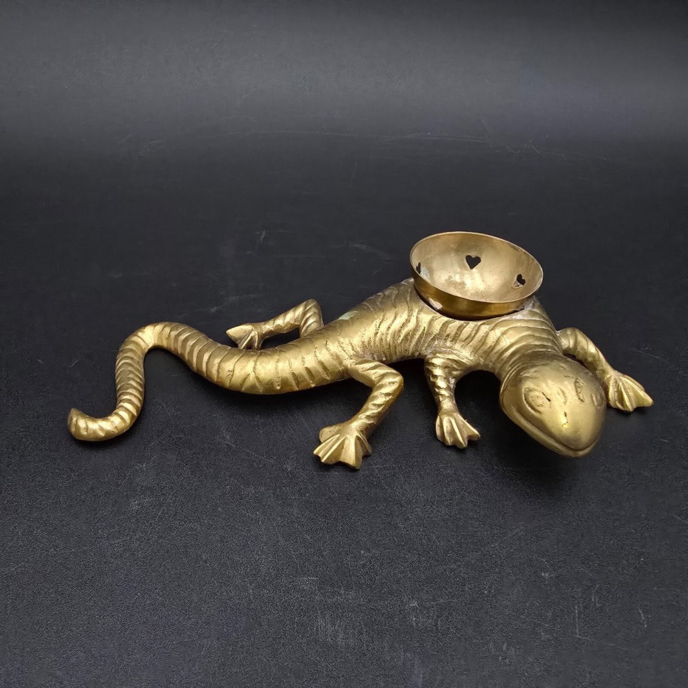 Solid Brass Lizard Incense Burner Vintage