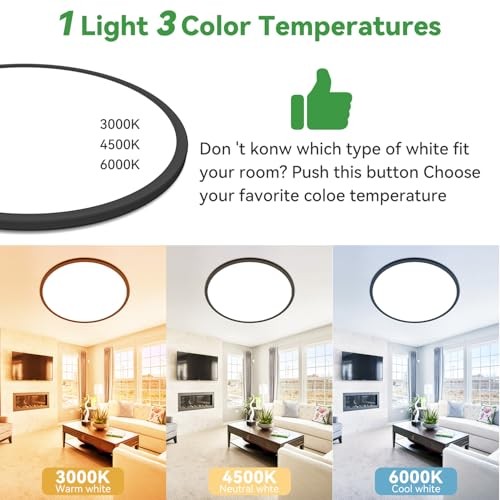 15.8INCH 2Pack Big Dimmable Flush Mount Ceiling Light 15.8Inch-2pack Black