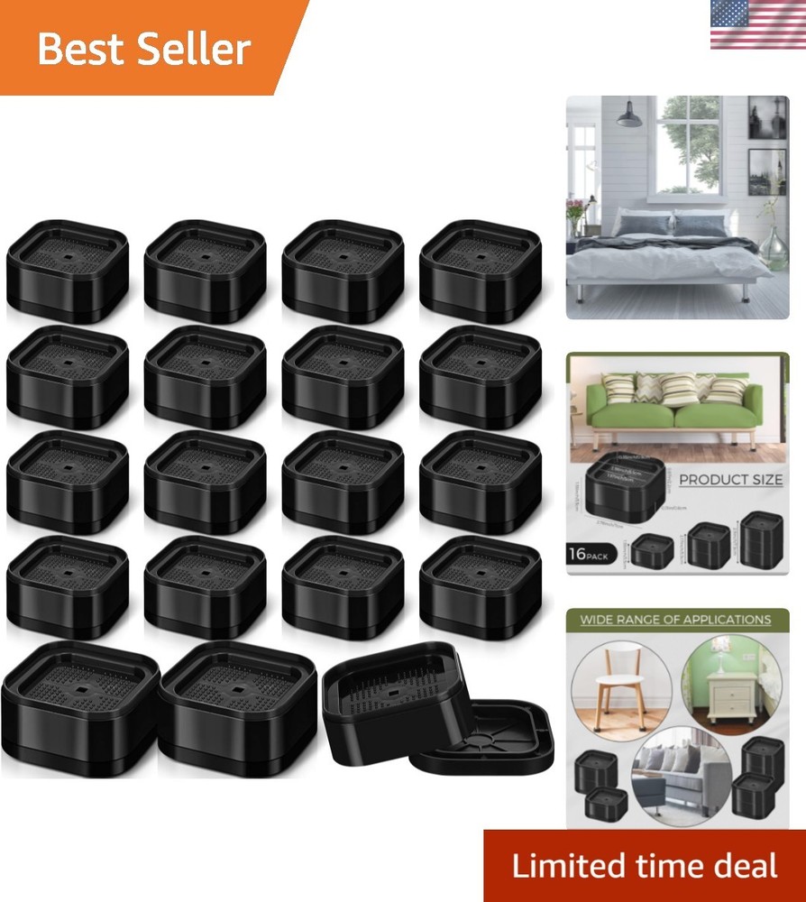 16 Pack Furniture Risers Adjustable Bed Risers Desk Leg Risers 1.38" Stackabl...