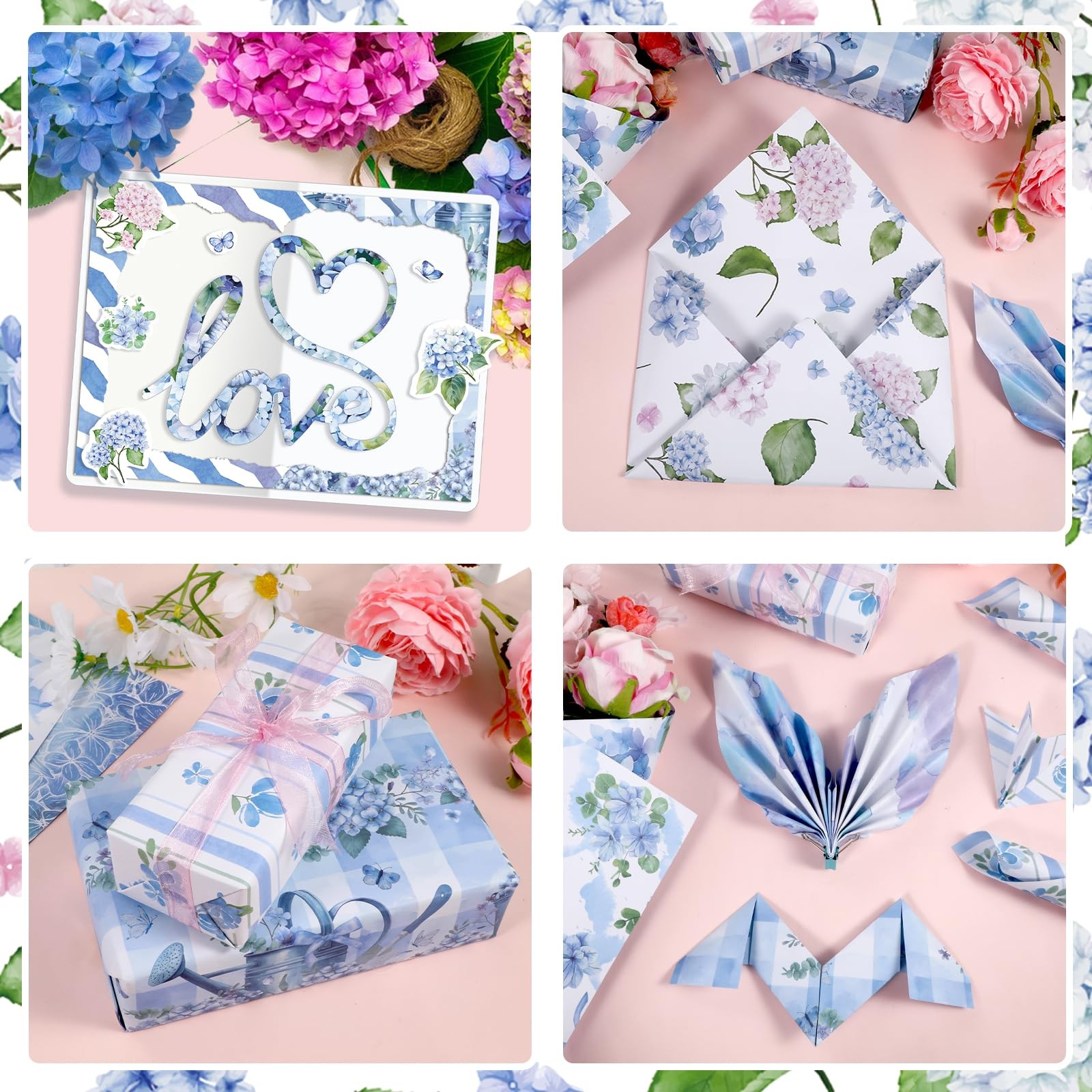 New Konsait 24 Sheets Hydrangea Scrapbook Paper 12x12 Double Sided Blue Pattern