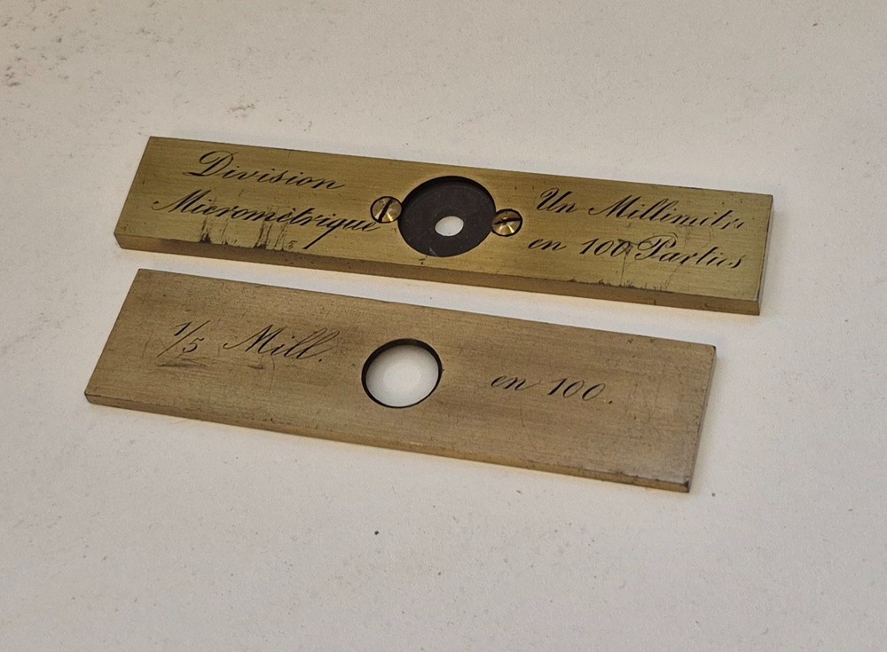 2 stage micrometer mounted in brass, circa 1860-1870
