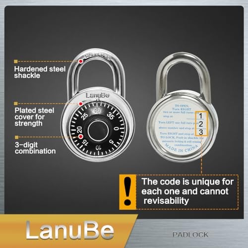 Lock Standard Dial Combination Lock 2 in. Wide, with Different Black 8pack