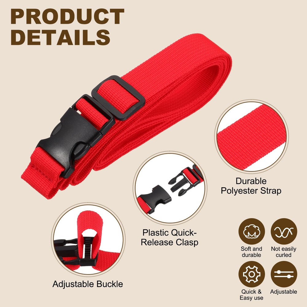 3pcs 1" x 8ft Utility Straps with Quick Release Buckle Adjustable, Red