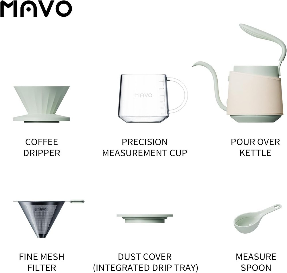 Pour Over Coffee Maker Set Kettle Dripper Server Steel Filter Green