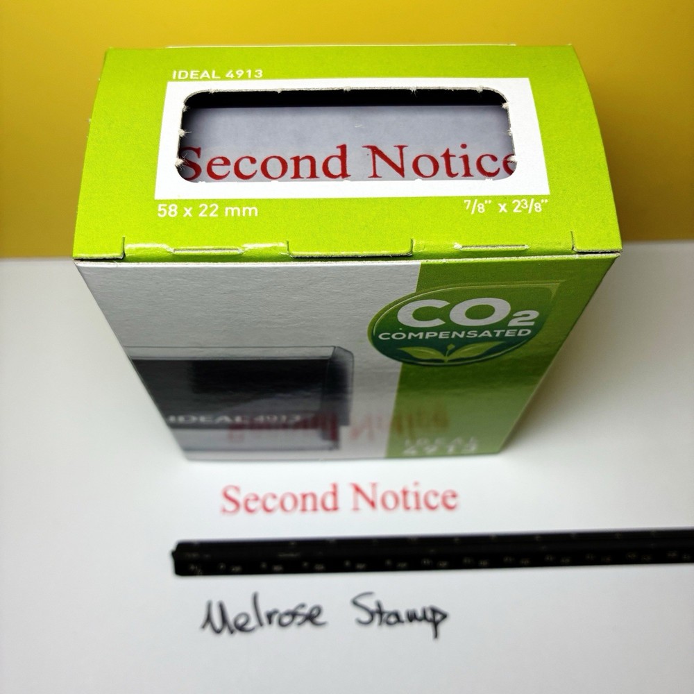 Second Notice Rubber Stamp Red Ink Self Inking Ideal 4913