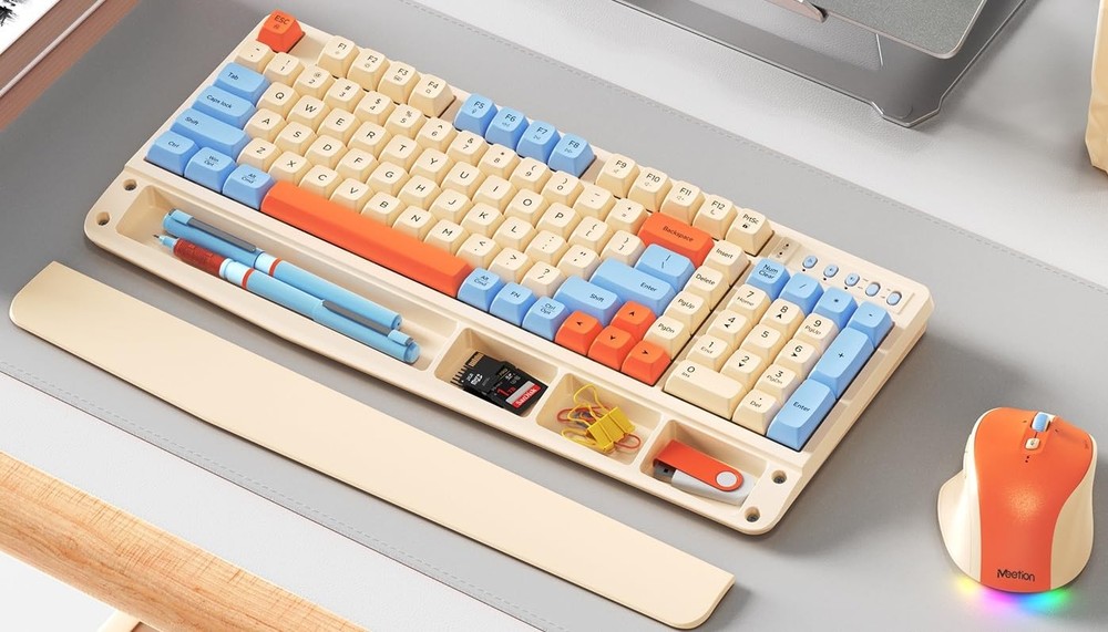 Cute Wireless Keyboard and Mouse Set, Retro Keycap, Bluetooth Ergonomic Design