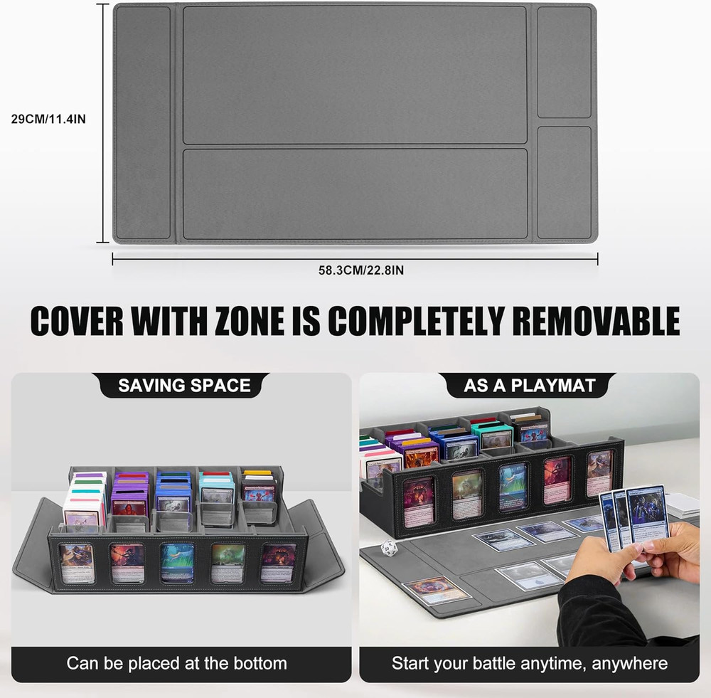 Trading Card Storage Box with Commander Display, 5-Row Deck Case with Removable