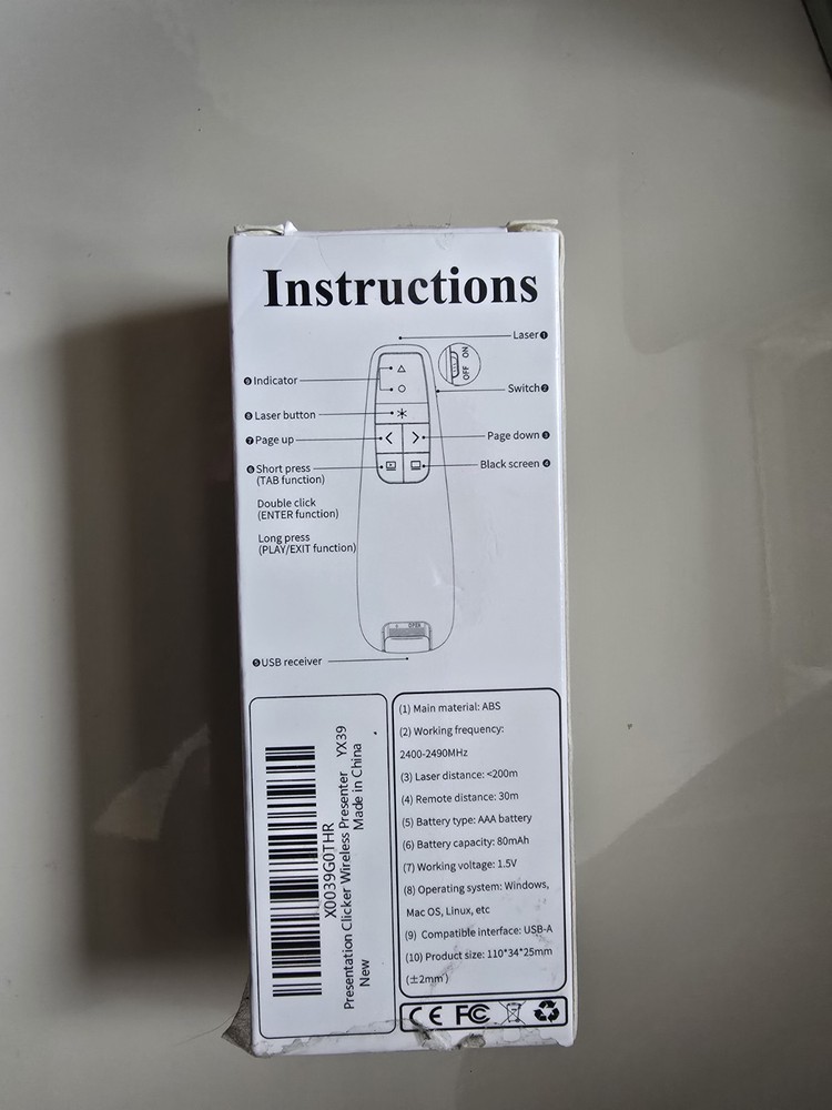 Wireless Presenter Remote Clicker | Laser Pointer | USB-A | 30M Range