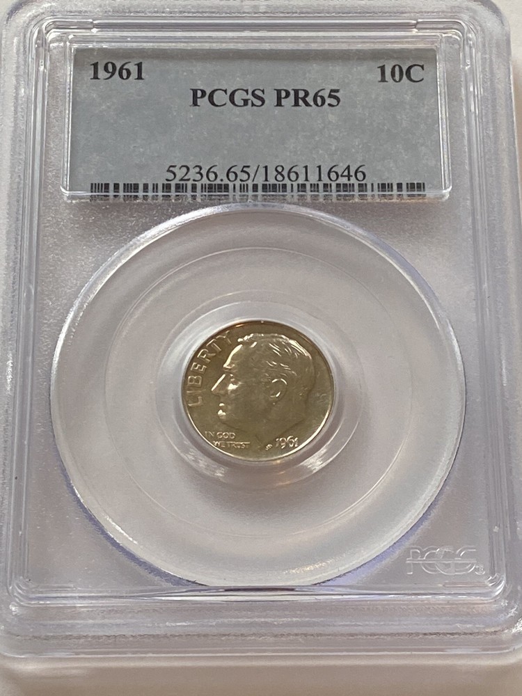 1961 PCGS PR65 Roosevelt Dime Light Rainbow Toning