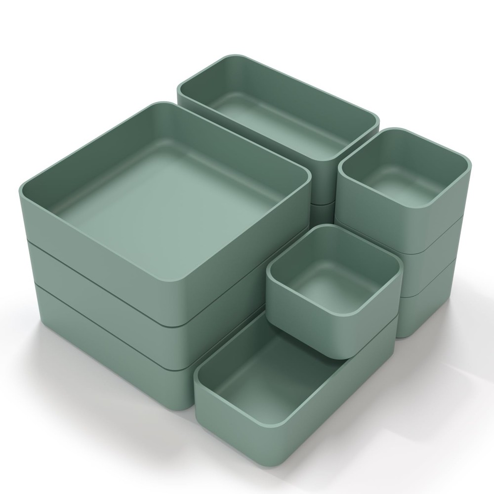 11-Piece Stackable Drawer Organizer Set, Multi-size Desk Drawer Organizer Tra...