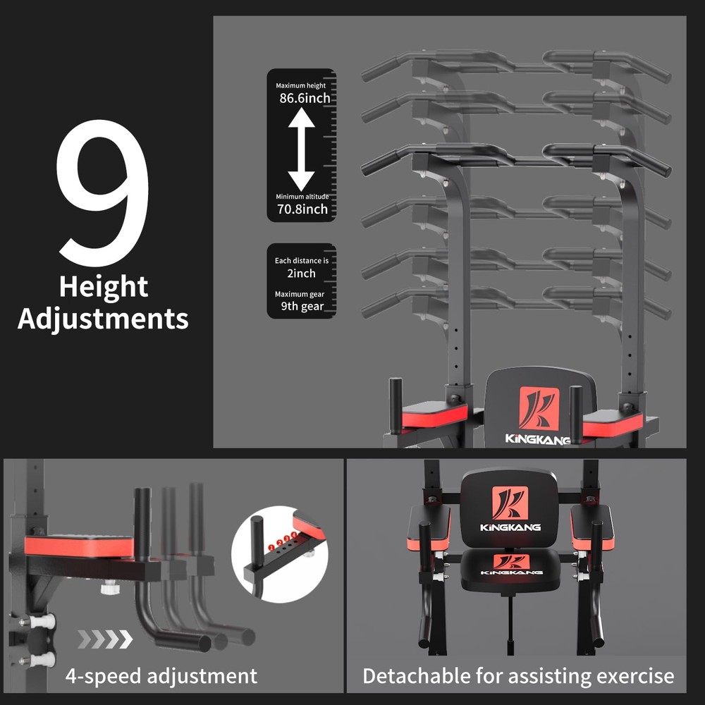 Power Tower Dip Station, Multi-Function Assistive Trainer Pull Up for Home Gy...
