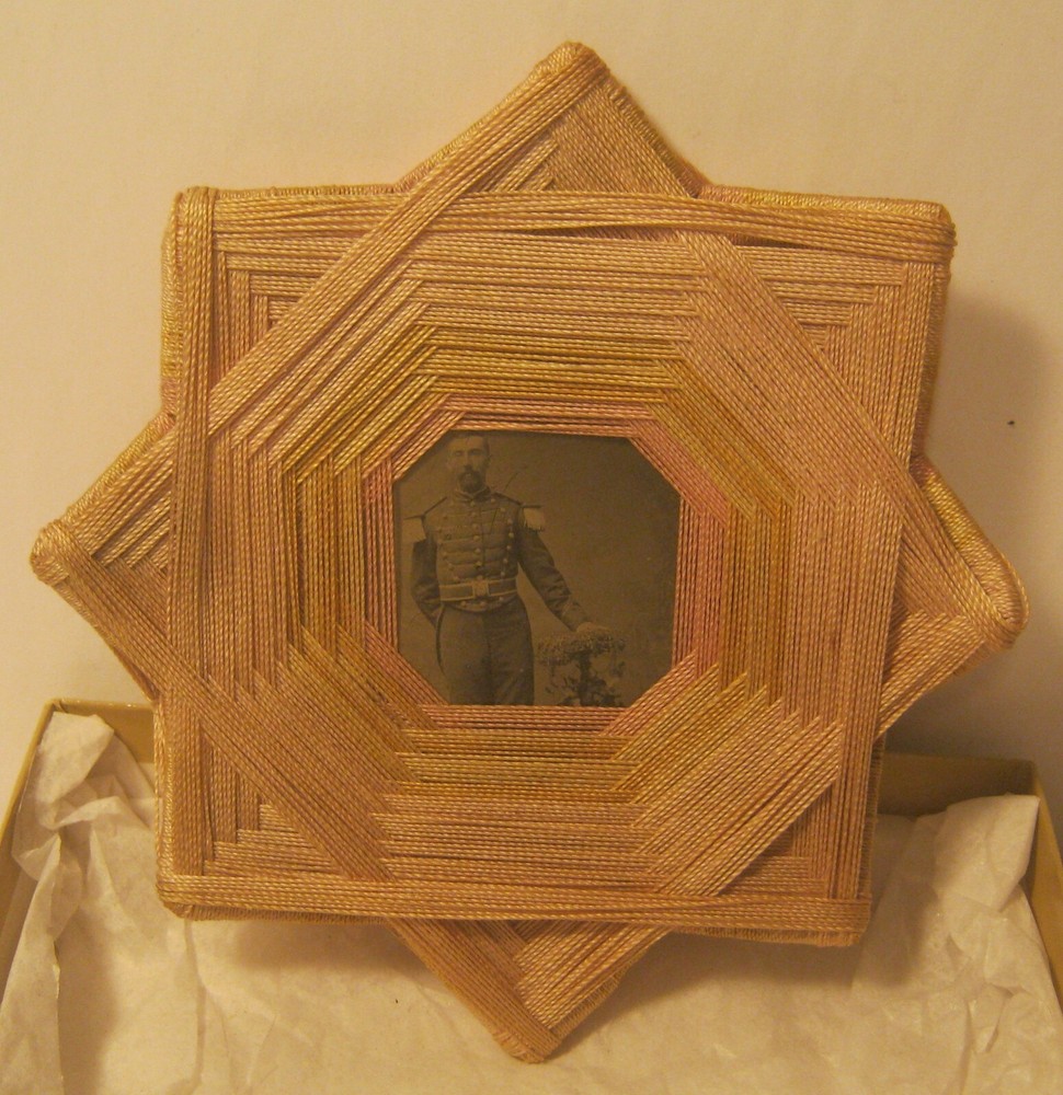 Small Civil War TIN TYPE Photograph in Hand Made Star Shaped String Frame!!
