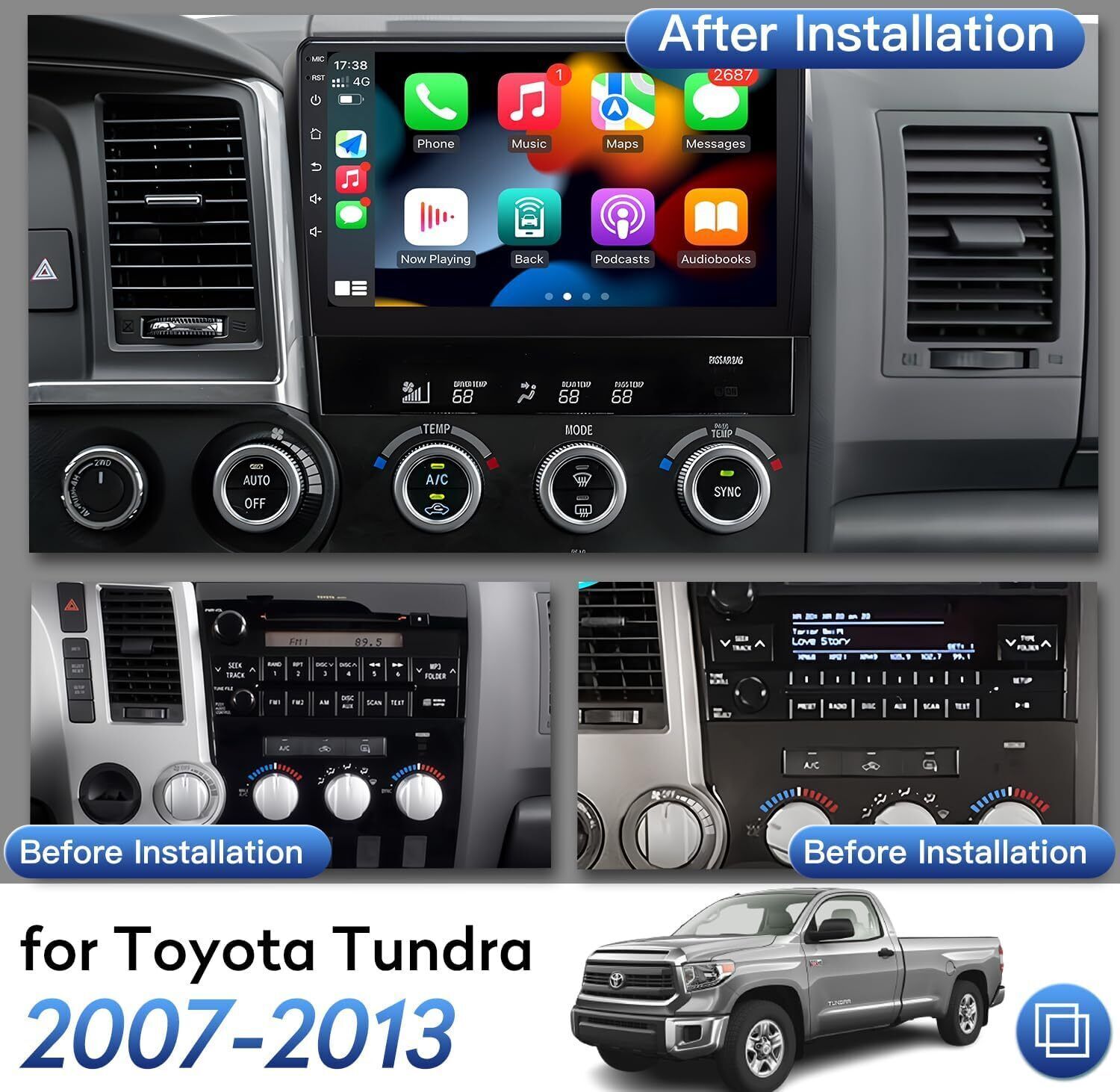 Apple Carplay Car Stereo GPS Radio For Toyota Tundra 2007-2013 Sequoia 2008-2019
