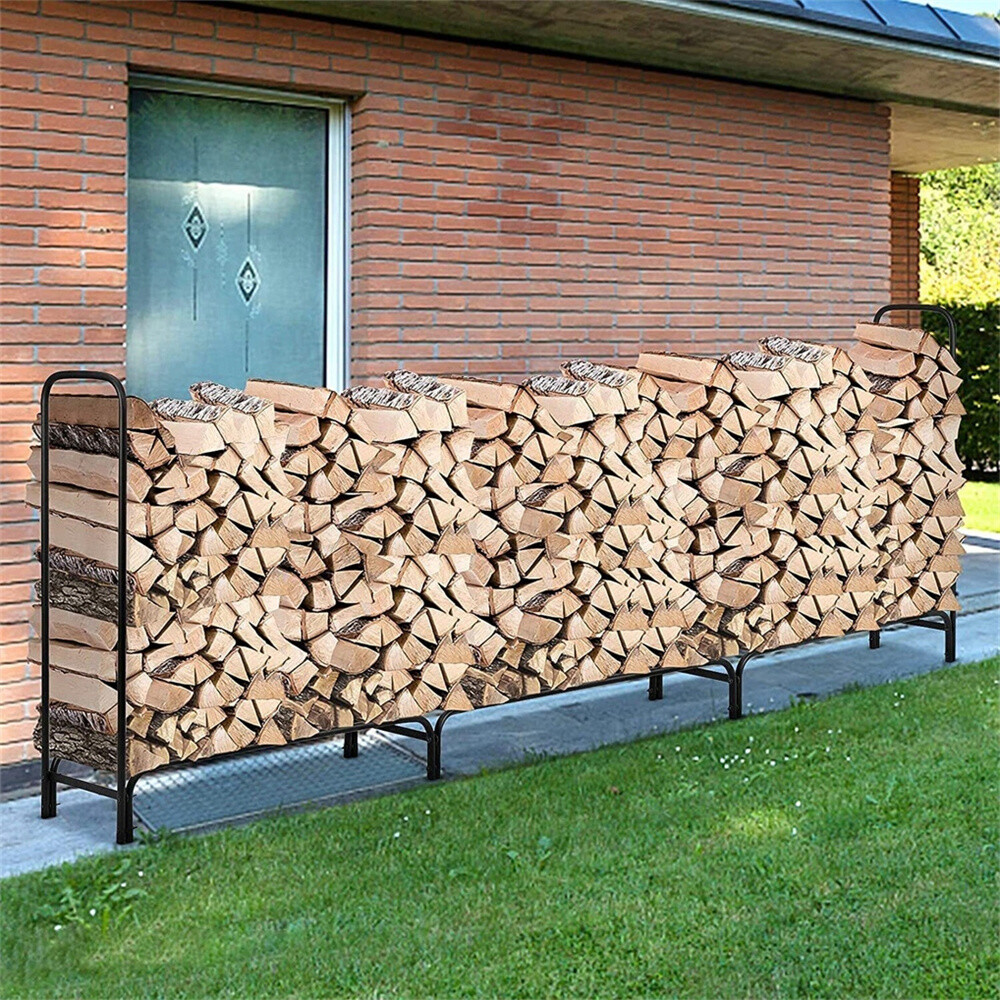 12ft Heavy Duty Outdoor Firewood Rack Fireplace Wood Log Holder Adjustable Steel