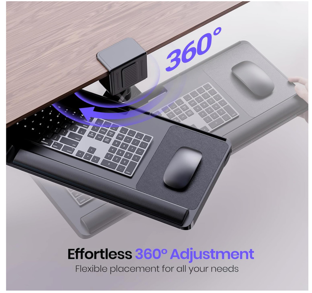 Klearlook Keyboard Tray Under Desk with 360° Rotation, Adjustable Ergonomic