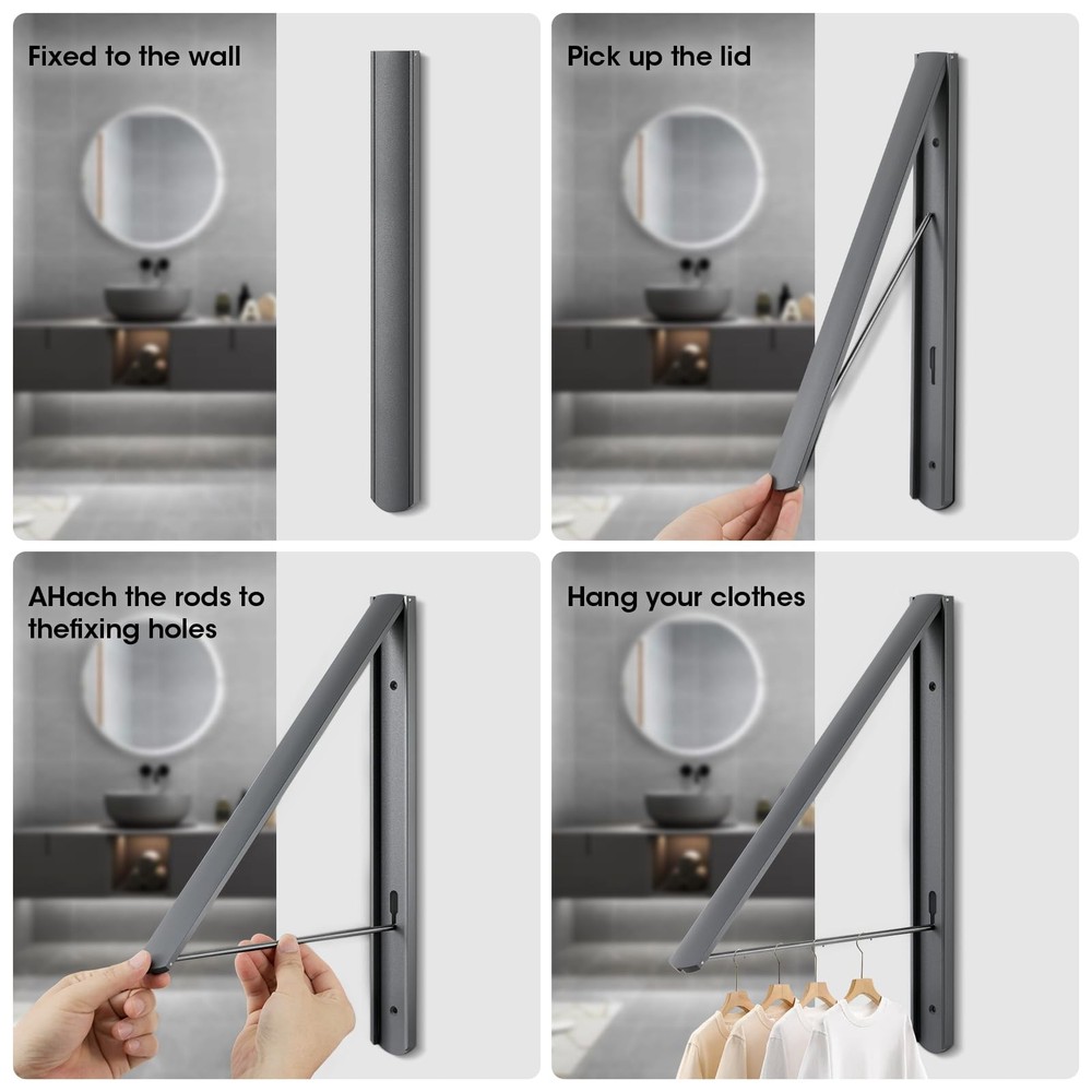 Retractable Clothes Drying Rack Wall Mounted, Foldable Space-Saving Hanger fo...
