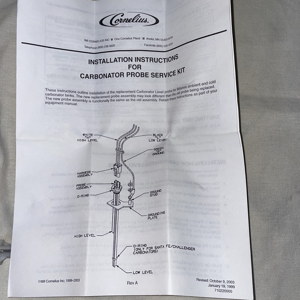 Cornelius Carbonator Probe Service Kit