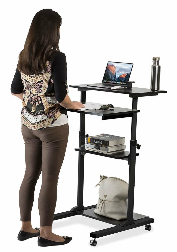 Mount-It! Mobile Stand Up Desk | Height Adjustable Computer Rolling Cart | Black