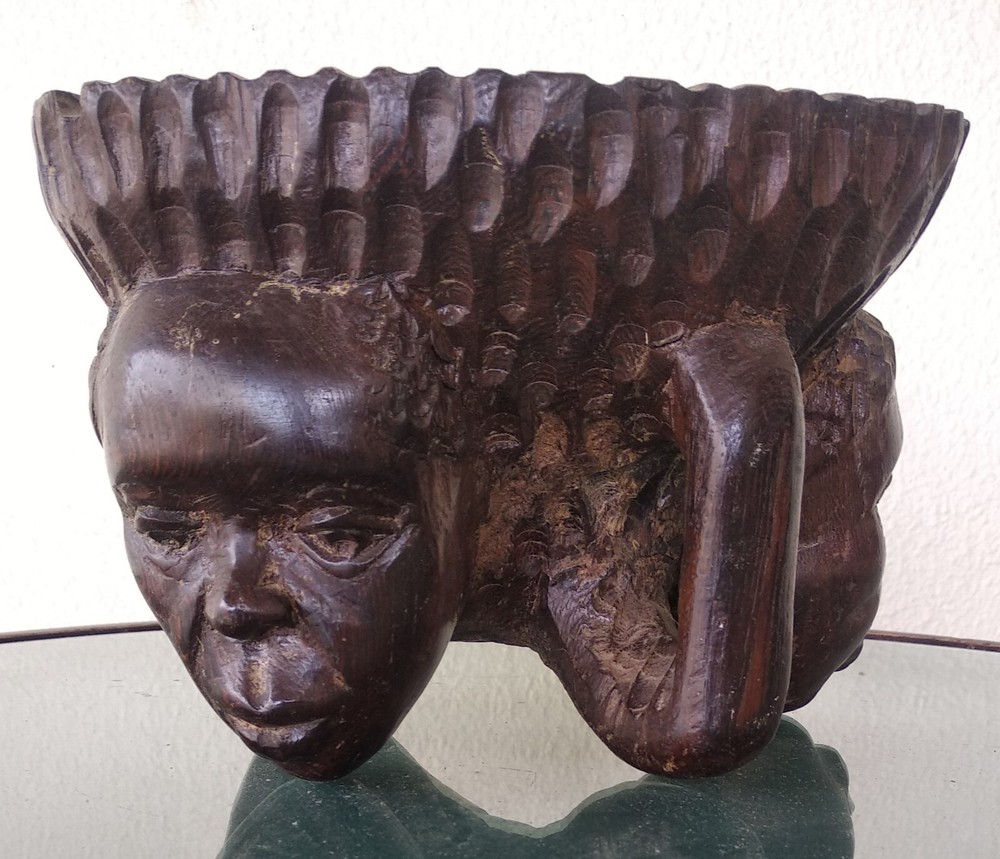 African wooden table case with handle