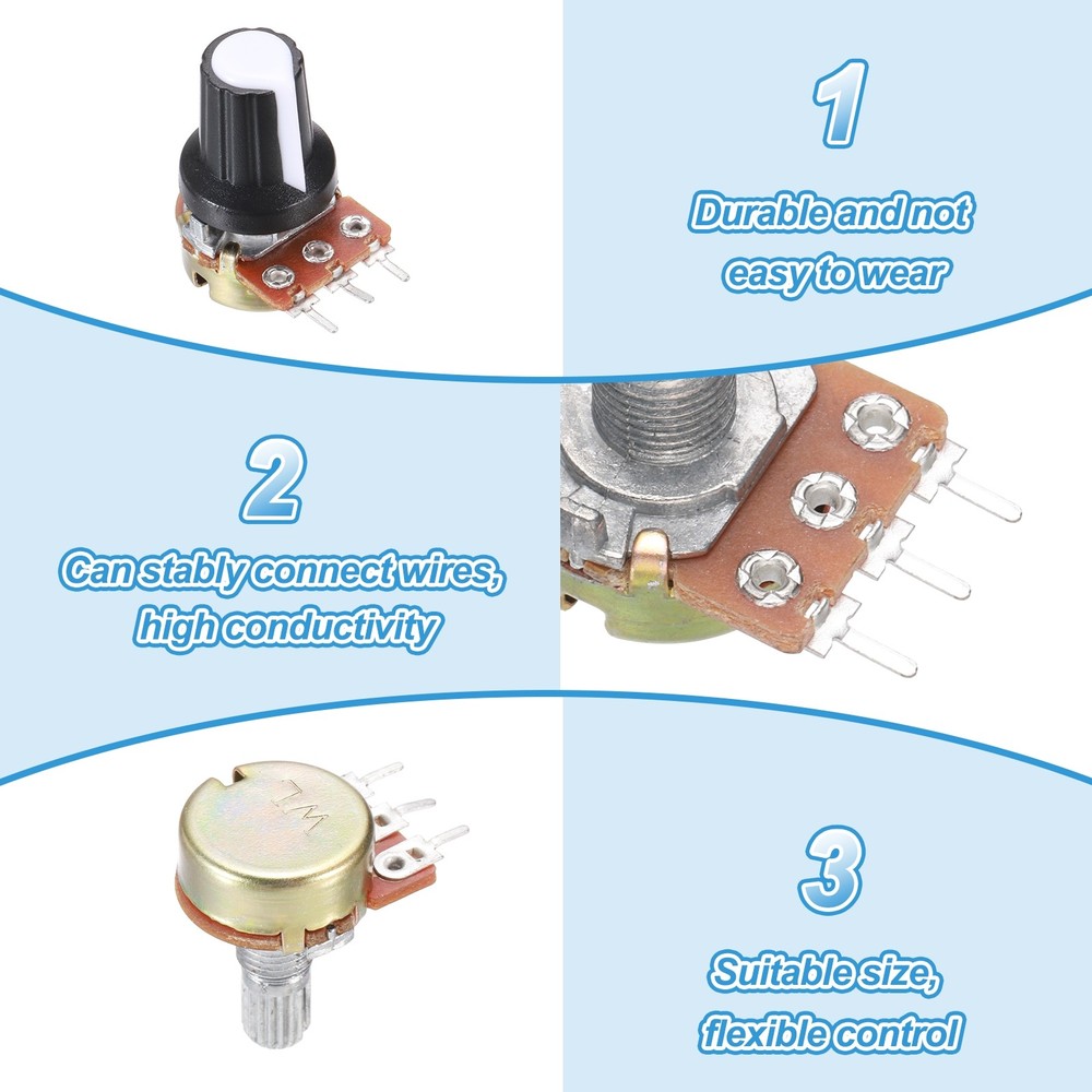 5Pcs WH-148 Potentiometer 3Pins B5K±20% Ohm Variable Resistor with 5 Knobs