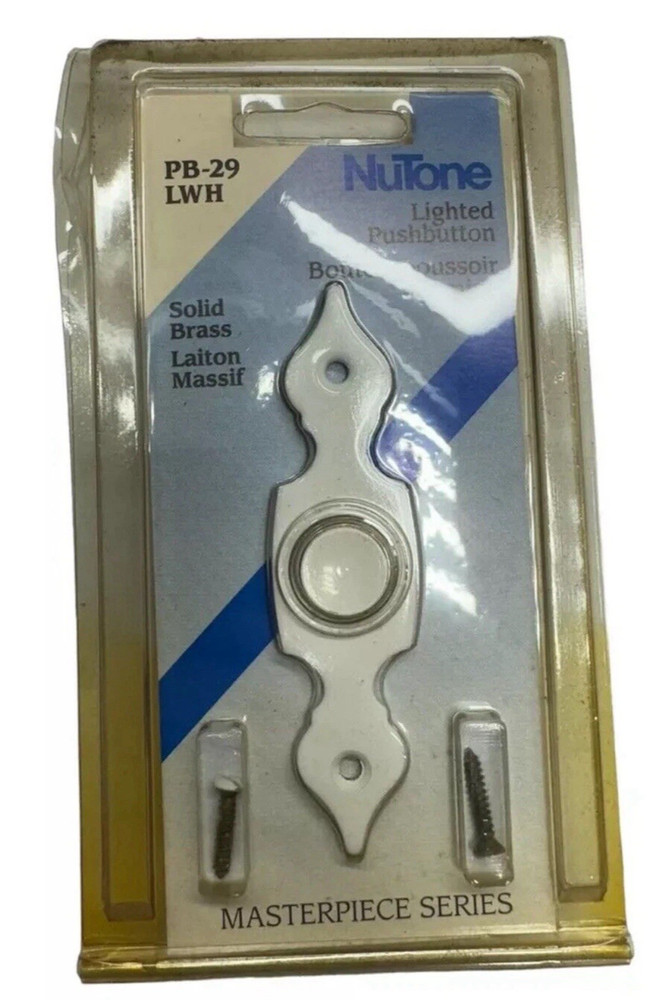 Vintage NuTone PB-29LWH White Pushbutton Lighted Door Bell Solid Brass