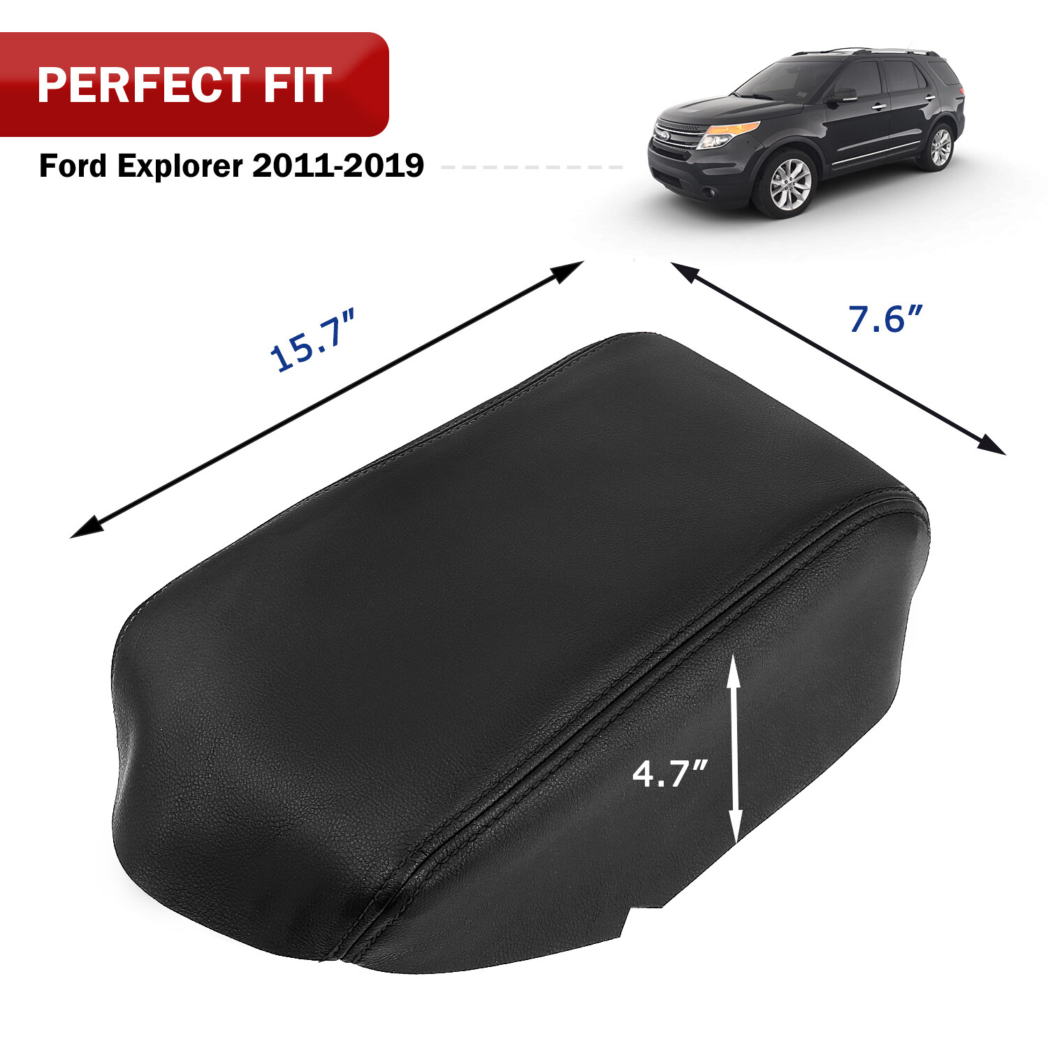 Fits 2011-2019 Ford Explorer Center Console Lid Armrest Leather Cover Trim Black