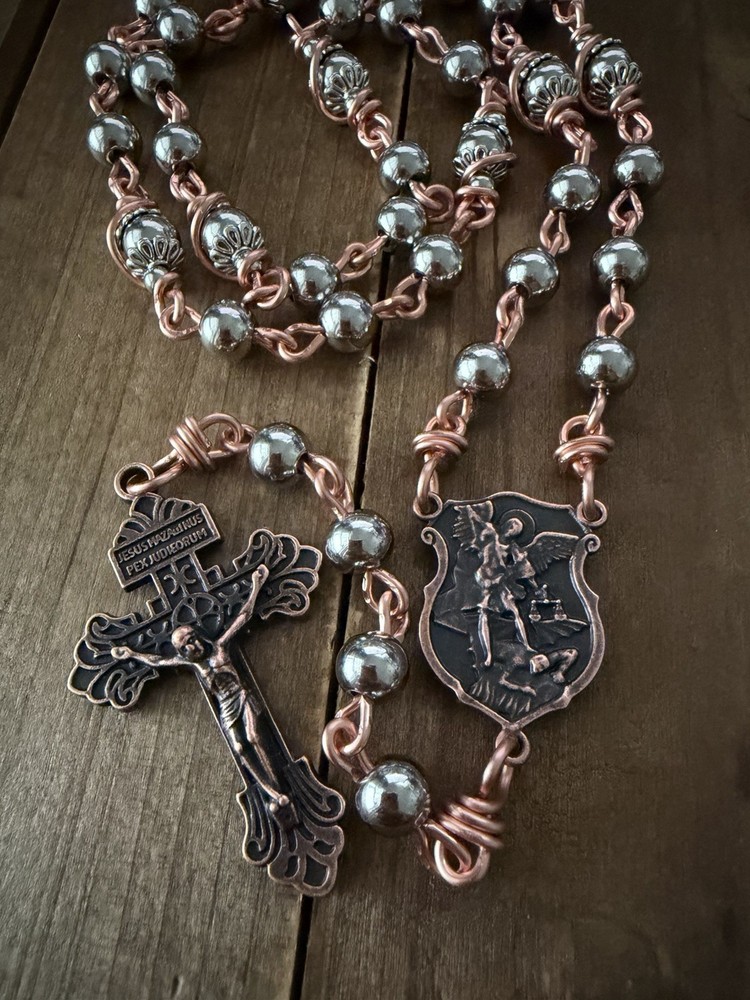 Stainless Steel Beads St. Michael Chaplet, Unbreakable, Handmade, Copper Wire.