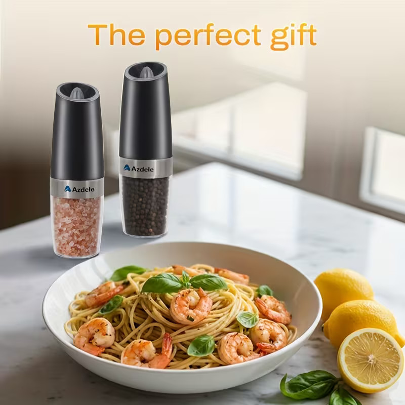 2 Pack Gravity Electric Salt and Pepper Grinder Mill Shaker Adjustable Automatic