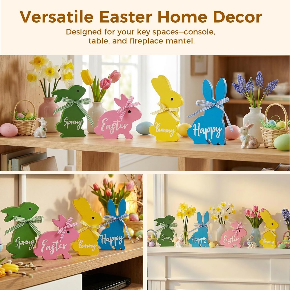 Olanrun Easter Decor, 4 Pcs Bunny Spring Green, Pink, Blue, Yellow