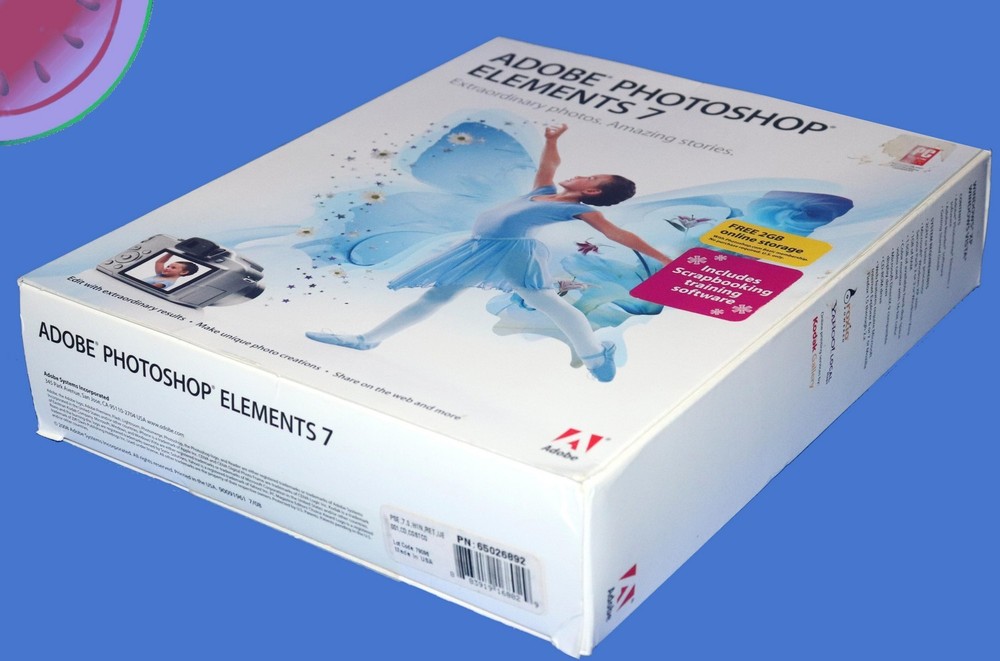 Adobe PHOTOSHOP ELEMENTS 7 w/ Key & Bonus Scrapbook Training Software PC Windows