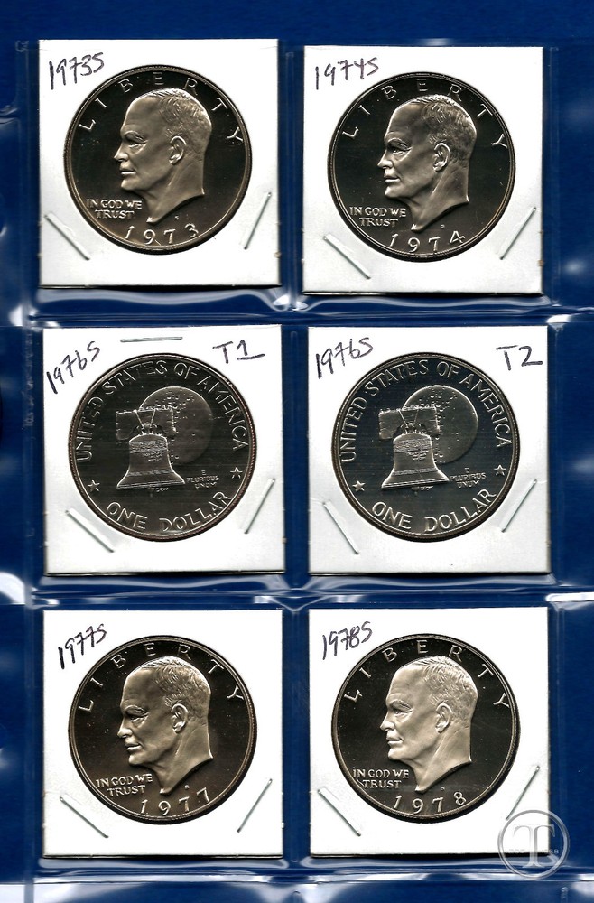 1973 through 1978 Proof Eisenhower Dollars Type 1 and 2