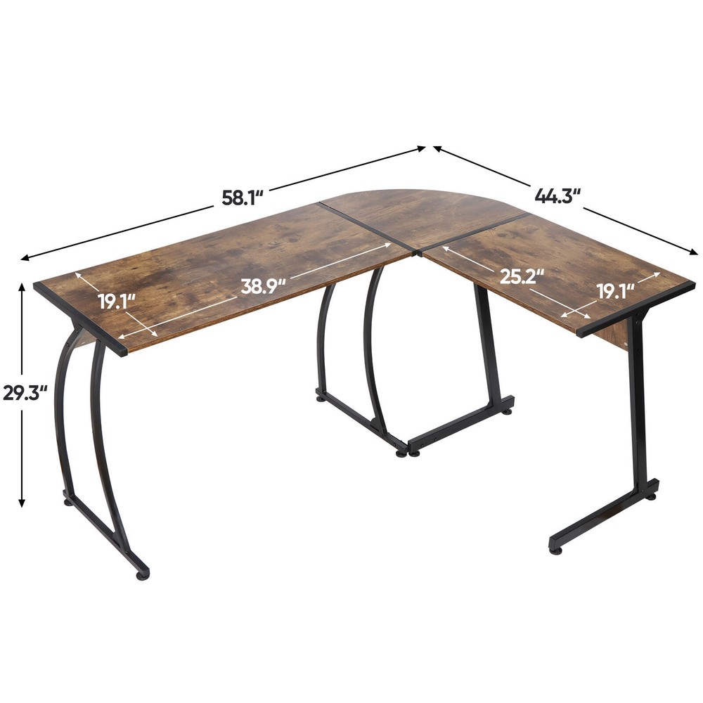 Sturdy L-Shaped Desk Corner Computer Gaming Laptop Table Workstation Brown Desk