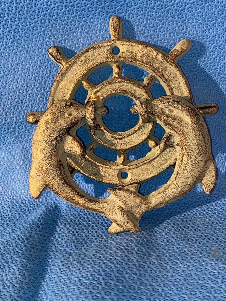 Cast Iron Dolphin Ship Wheel Door Knocker