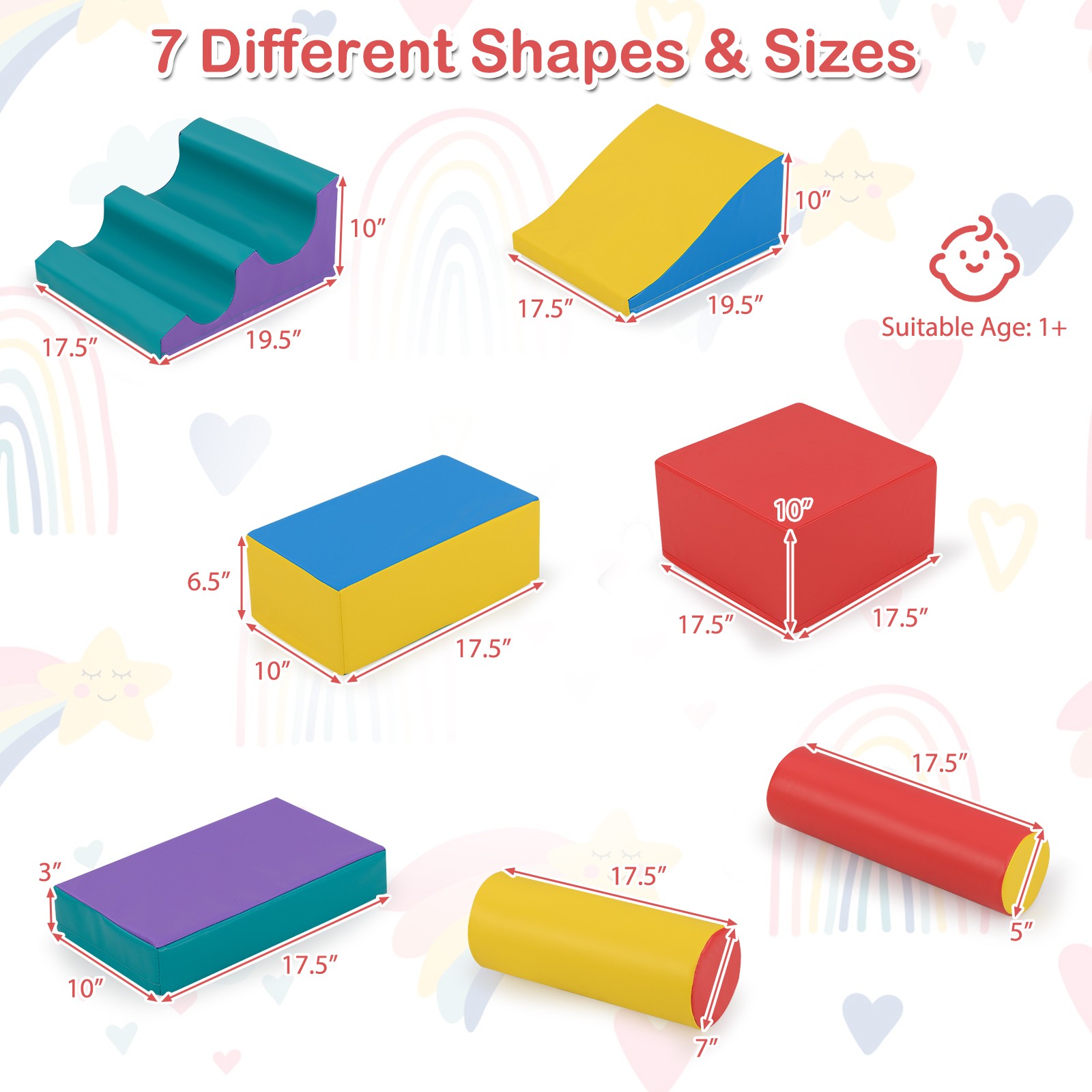 7 PCS Toddler Climbing Blocks w/Hook & Loop Fasteners, Gift for 1+ Baby