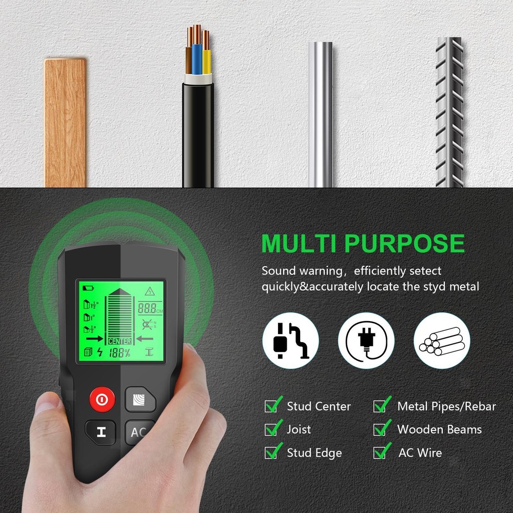 Stud Finder Tool Wall Detector Scanner Distance Measuring Live Wire Detect
