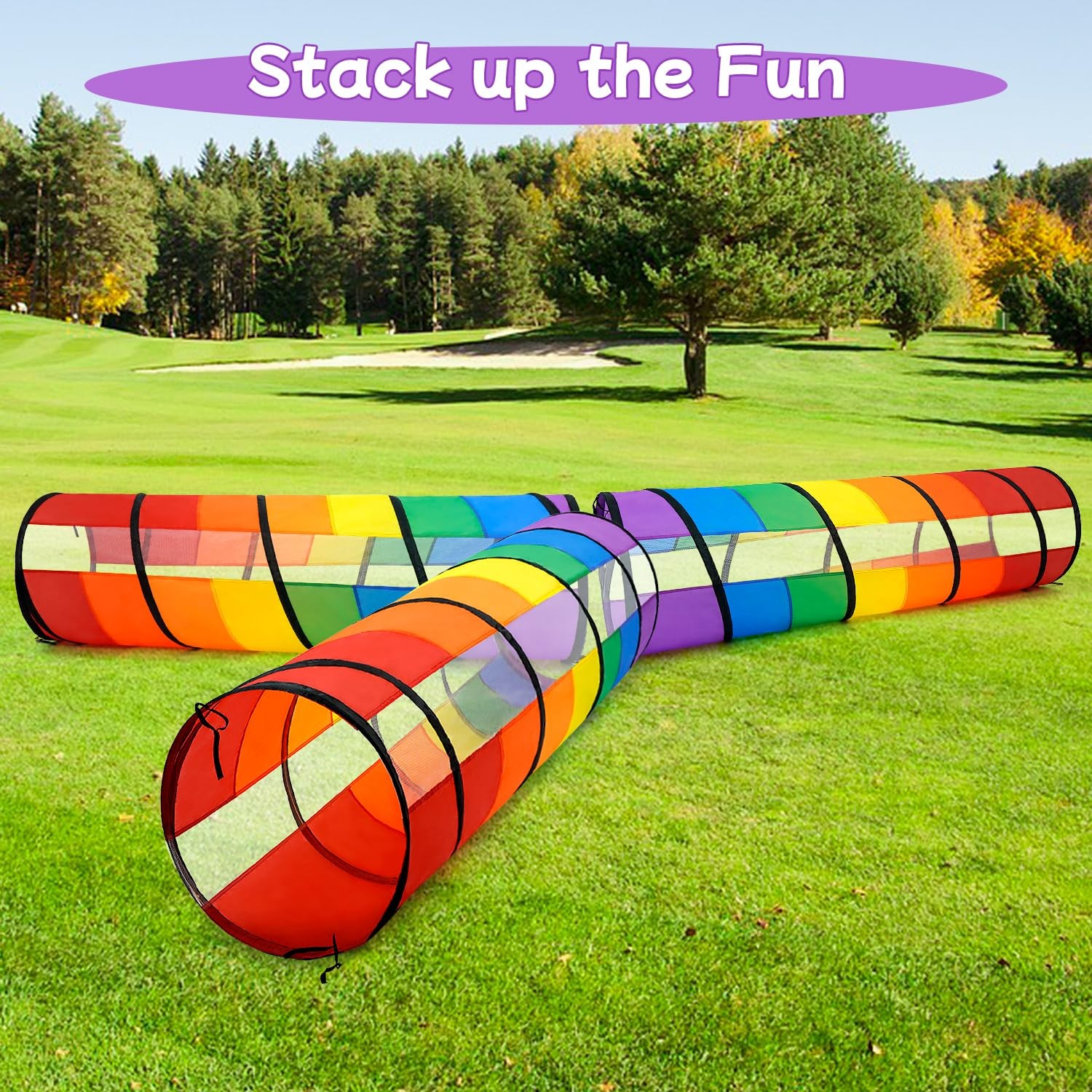 Kids Play Tunnel for Toddlers, Large 21" Colorful Rainbow Pop Up Crawl Throug...