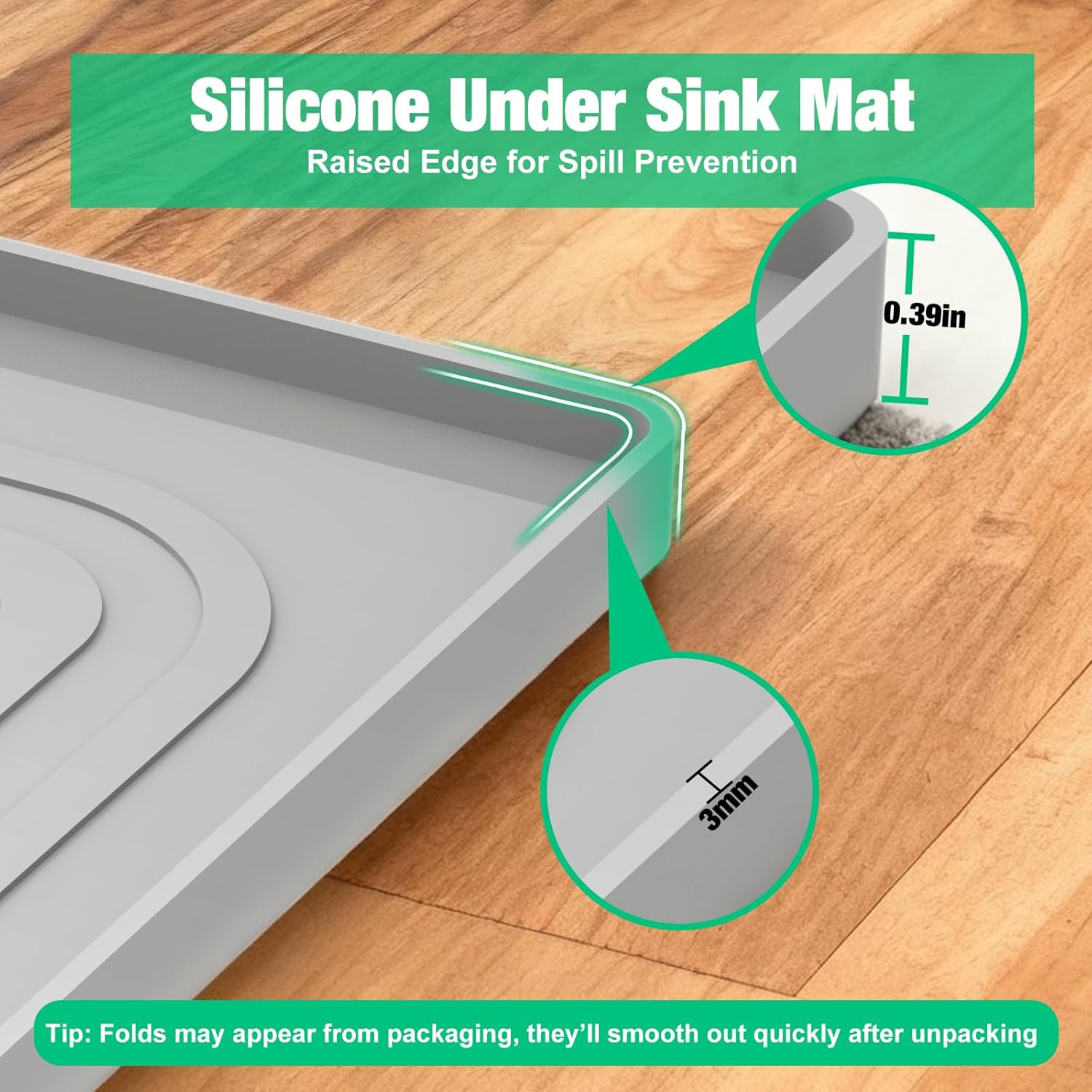 Under Sink Mat 22" X 19", Waterproof Silicone Under Sink Mats for Kitchen, Anti-