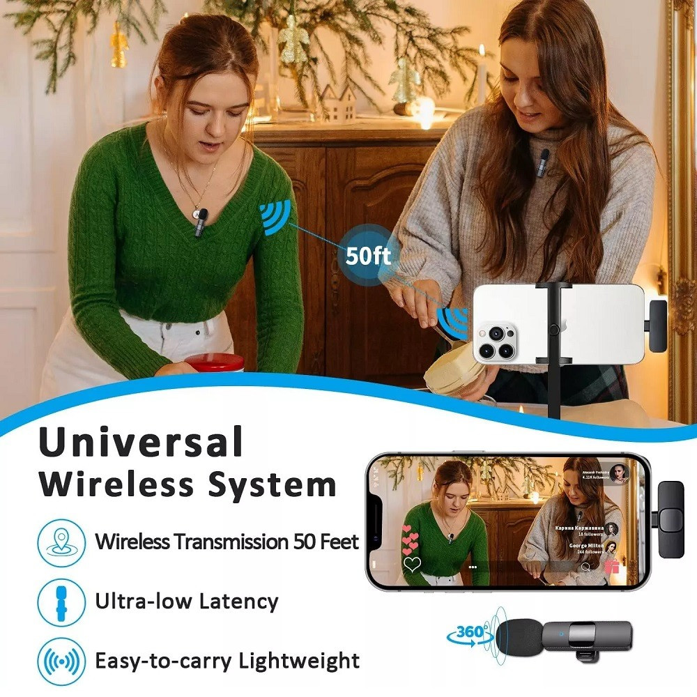 Wireless Lavalier Microphone Compatible For iPhone 11,12,13,14 Pro Max Plus Mini