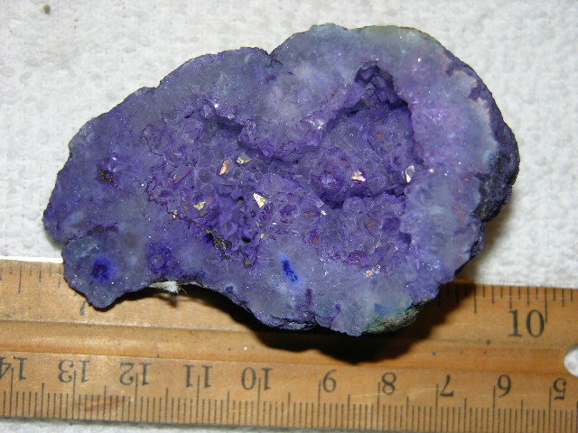 Geode cut & polished half with colored crystal center 3 inch E76