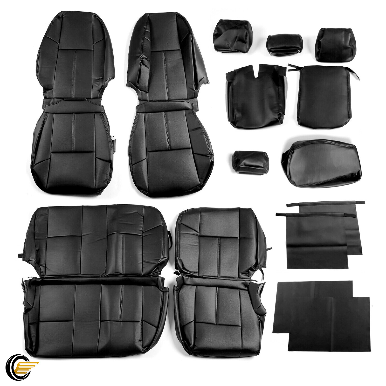 Front+Rear Black For 07-13 Chevrolet Silverado Seat Covers Extended Cab
