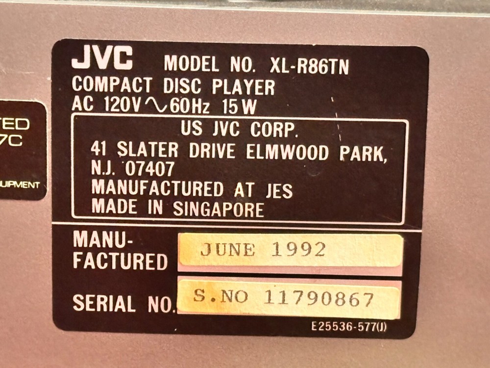 JVC XL-R86BK 5 CD Disc Player - Top Loading