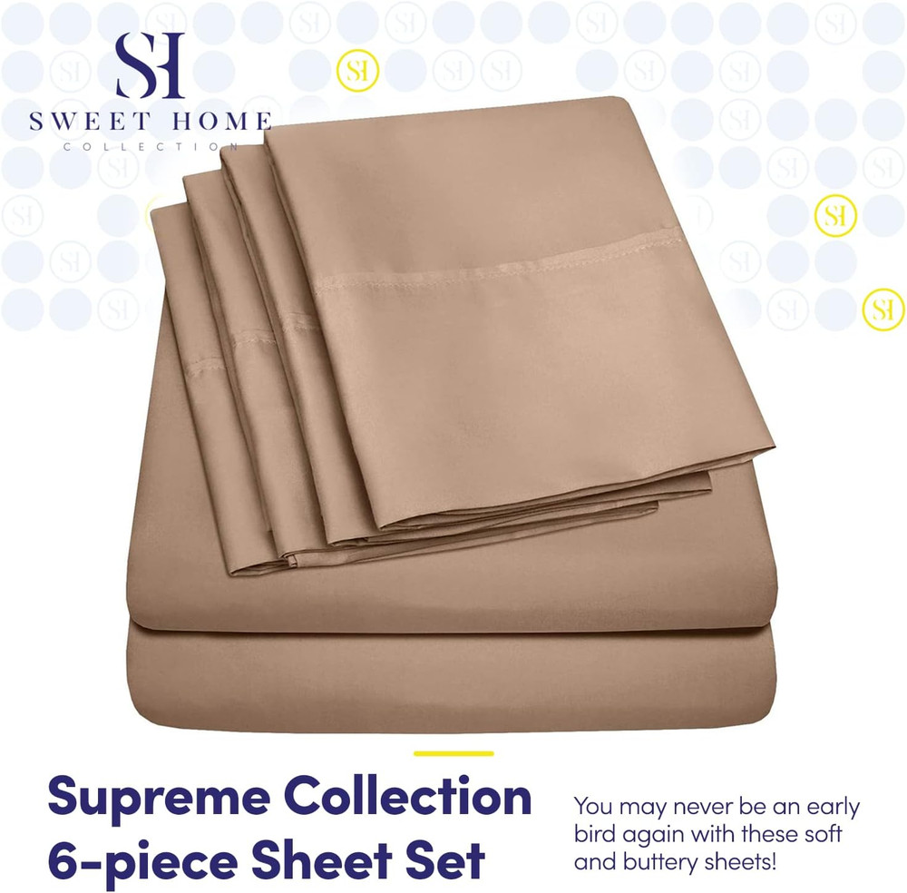 6 Piece 1500 Supreme Collection Brushed Microfiber Deep Pocket Sheet Set-2 Extra