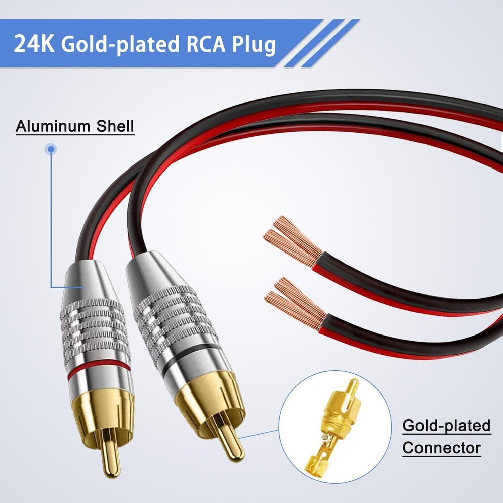 ukiism 2 Pack Speaker Bare Wire Cables to RCA Plugs Adapter 2 Pack-1FT, Black